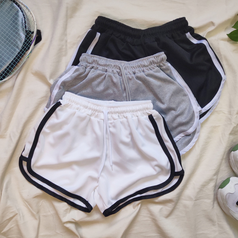 Korean Summer New High Waist Slimming Elastic Waist Lace-up Contrast Edge Solid Color Fresh Casual Shorts Hot Pants Women's Trendy