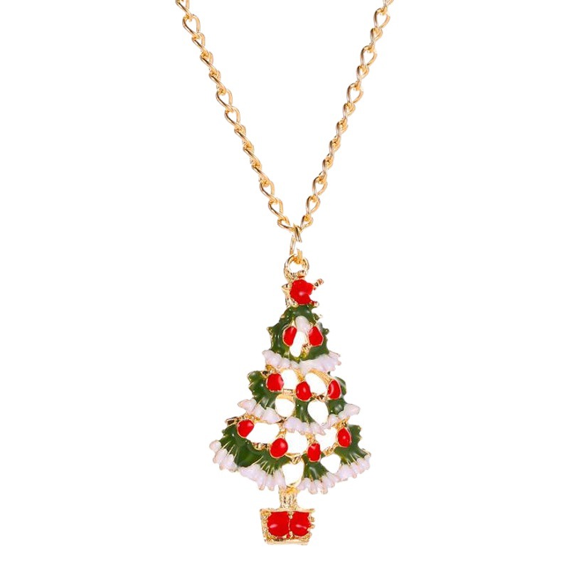 Christmas color cartoon jewelry cute dripping Christmas tree earrings necklace set Europe and the United States cross-border hot jewelry