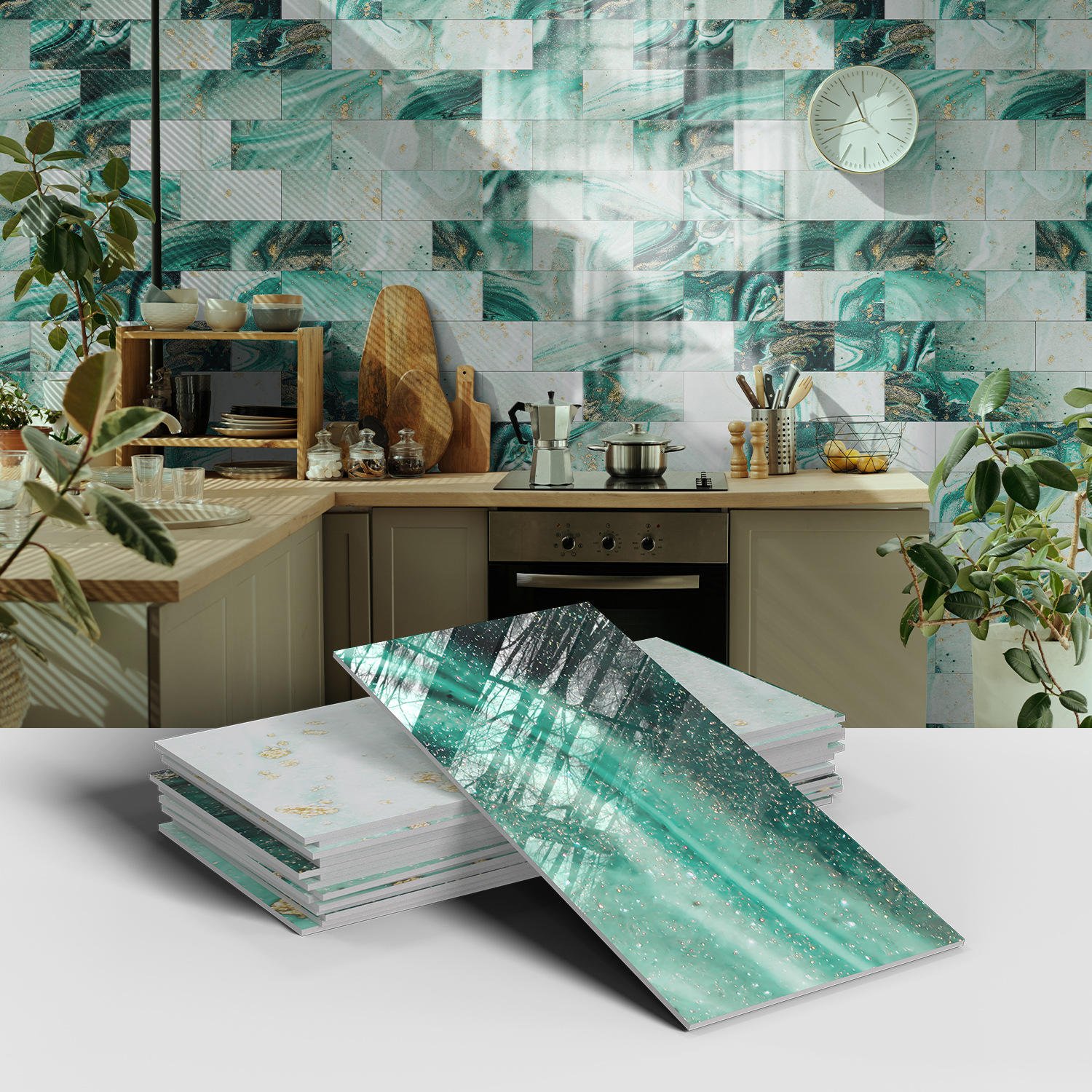 Picture of Crystal Marble Tile Wall Stickers Thickened PET Waterproof Self-adhesive Wallpaper for Kitchen Living Room Wall Decoration Cross Border