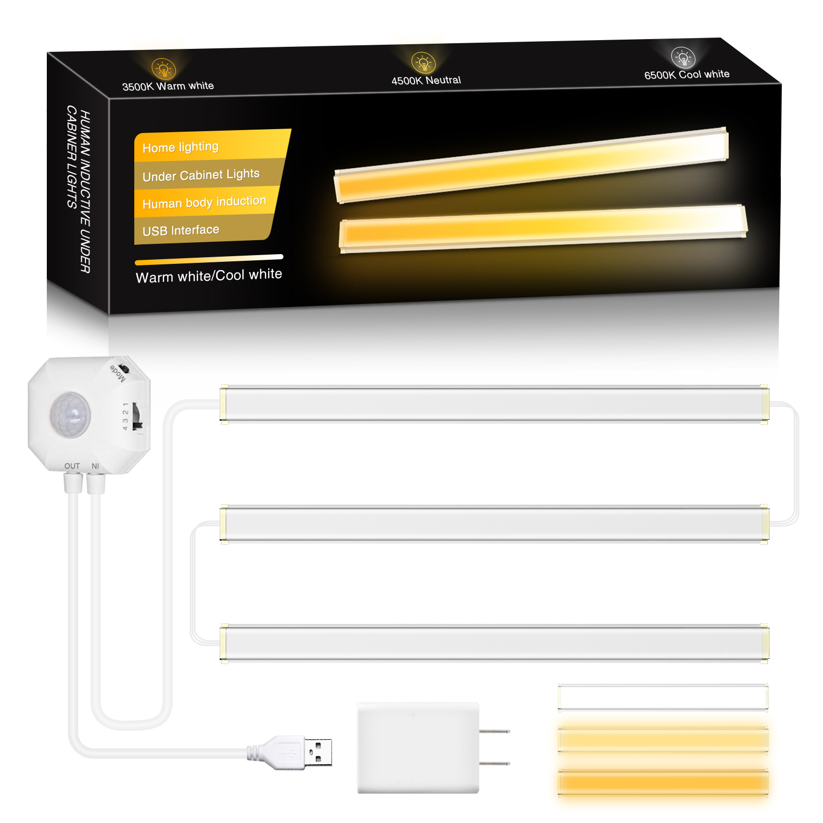 Cross-Border Spot Keshu Cabinet Lamp 2835 Two-Color Temperature Aluminum Strip Human Body Sensor under Table Kitchen Wardrobe Study Room