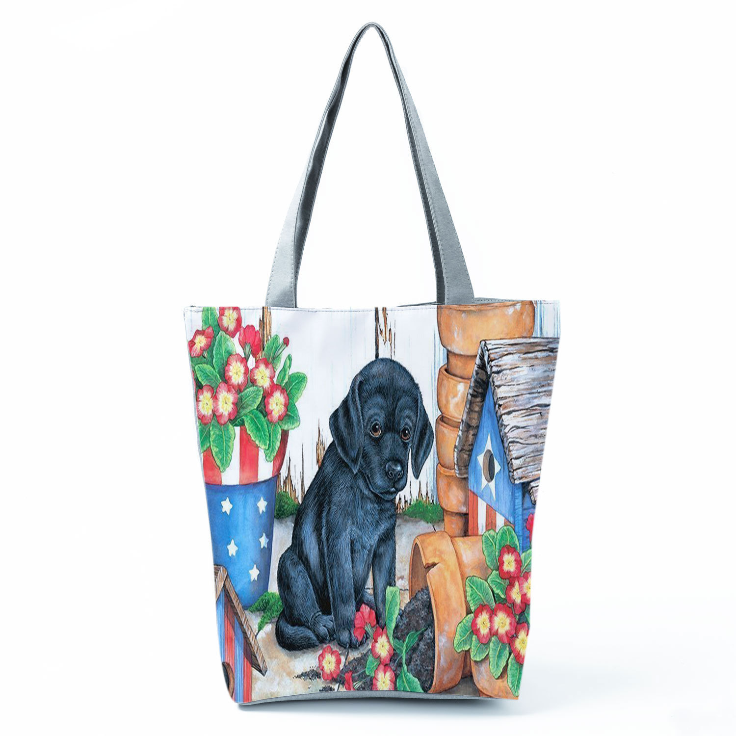 Picture of New cute flower cat printed shoulder bag portable travel storage bag large capacity outdoor tote bag