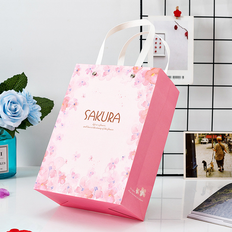 Cosmetics Gift Bag Exquisite Pink Bottom Cherry Blossom Gift Bag Paper Bag Wedding Gift Bag Hand Bag