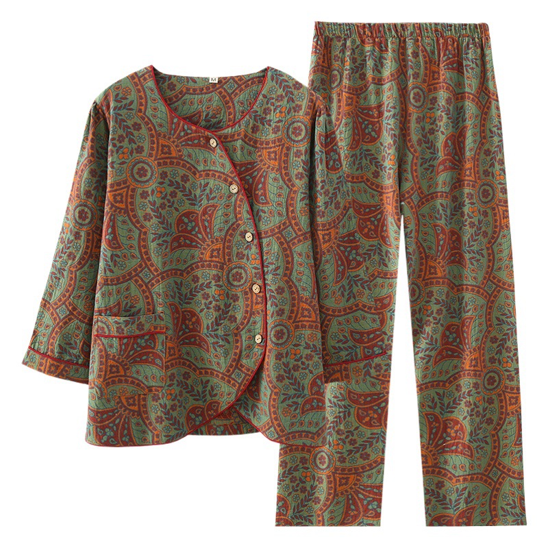 New Summer Thin New Chinese Style National Style Pure Cotton Gauze Women's Spring and Autumn Cotton Outer Wearing Home Suit