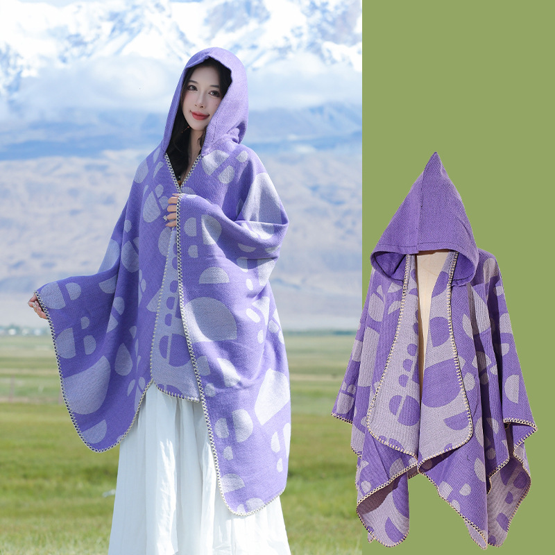 Picture of Ethnic Style Hooded Shawl Women's Yunnan Western Sichuan Travel Wear Costume Xinjiang Desert Photograph Outer Cape Cape