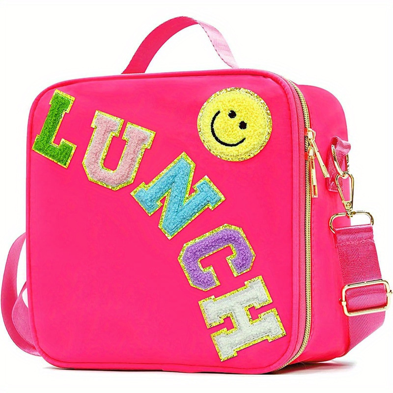Picture of Cross-border Embroidered Letter Smiley Outdoor Portable Insulated Aluminum Lunch Bag Portable picnic bag
