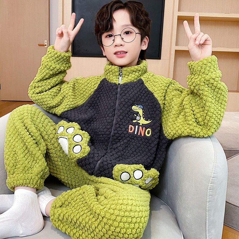Picture of Boys' pajamas 2023 new autumn coral fleece fleece-lined children's flannel winter boys' middle and big children's homewear