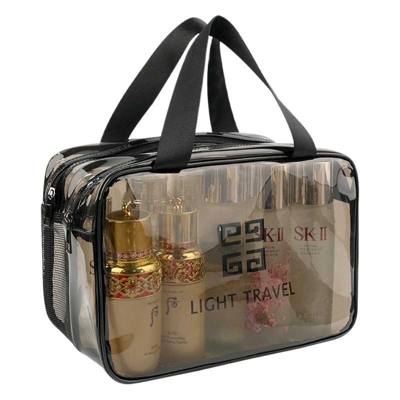 New Thickened PCV Cosmetic Bag Waterproof Transparent Large Capacity Portable Student Dormitory Double-Layer Washery ins Travel Bag