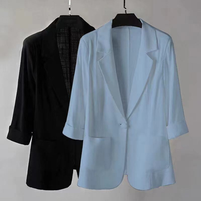 Picture of Linen Small Suit Women's Jacket Thin 2024 Summer Suit Korean Style Sun Protection Clothing Casual British Style Women's White Black