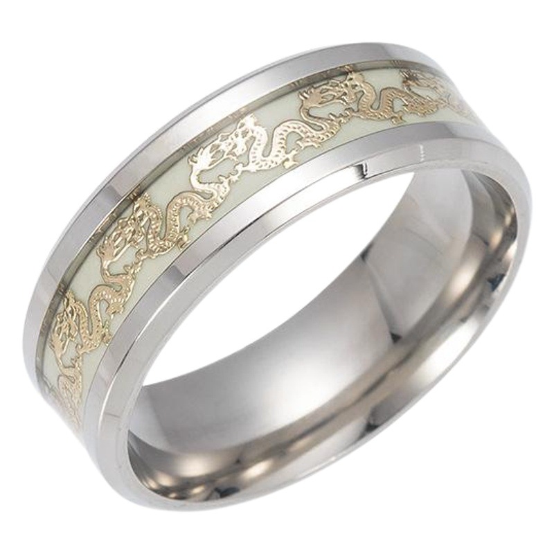 Cross-Border Supply Chinese Dragon Luminous Titanium Steel Ring Men's European and American Style Jewelry Wholesale Domineering Dragon Ring