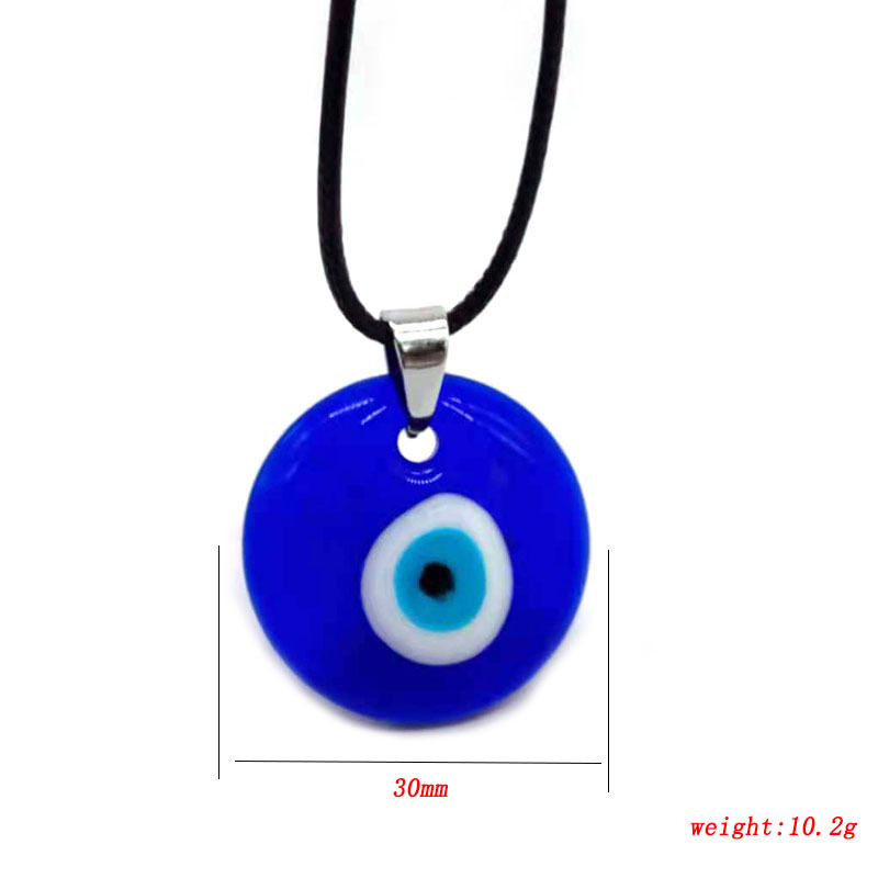 Picture of Hot-Selling Turkish Blue Evil Eye Necklace Wax Cord Round Eye Pendant 3cm in Stock European and American Style