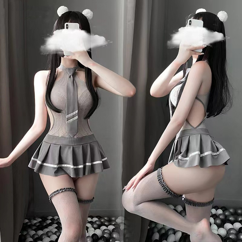 Sexy Lingerie, Sweet and Cool Schoolgirl Outfit, Student Uniform, Sexy Uniform, Stockings, Temptation Jumpsuit, Fishnet Dress