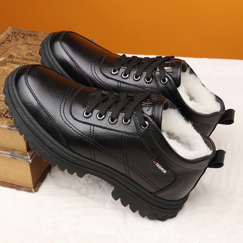 Genuine Leather leather broken size leak-picking men's cotton shoes dad shoes winter fleece-lined warm cotton leather shoes men's high-top cotton shoes