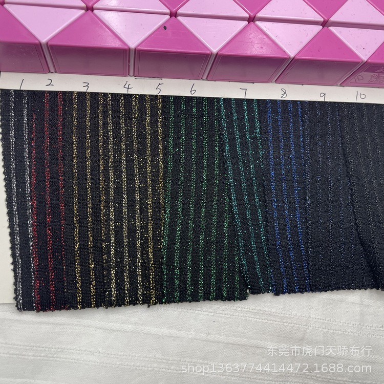 Spring and summer new knitted gold and silver silk bright silk cloth 180g gold and silver thread vertical strip jacquard stage clothing base shirt material