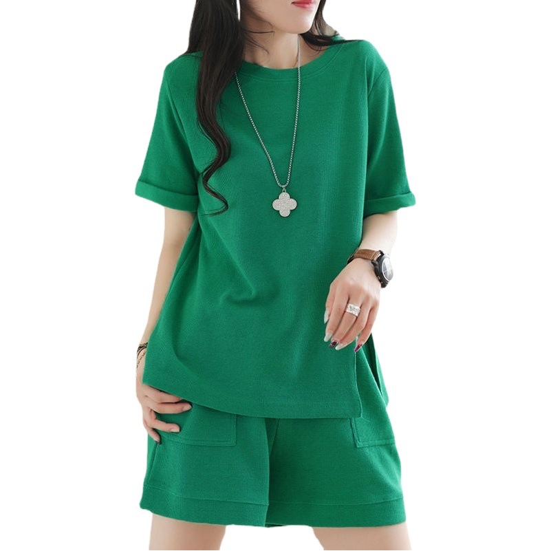 Casual shorts loose artistic retro short-sleeved T-shirt for women 2023 Summer new fashion women's two-piece suit