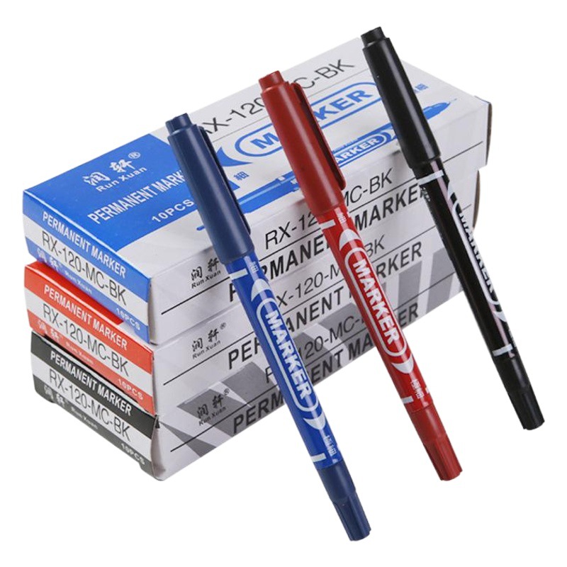 Stationery Runxuan water-based small double-headed marker black/red/blue children's drawing mark Gouxianbi wholesale