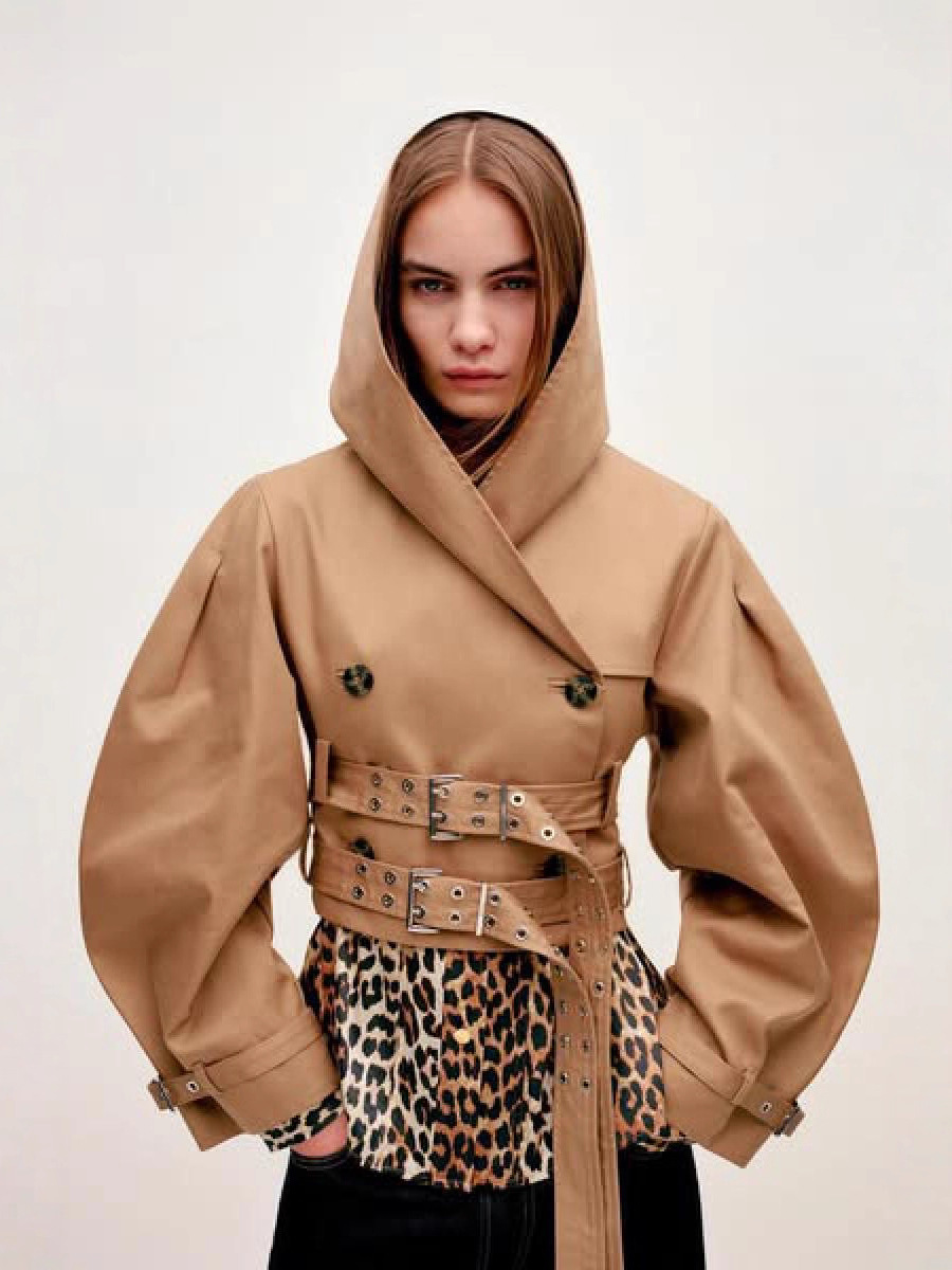 Picture of Cross-border European and American fashion versatile style 2025 new mid-length trench coat women's hooded double belt short jacket to look slimmer