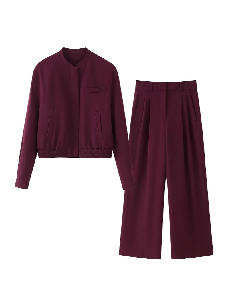 2025 spring cross-border foreign trade new short bomber jacket stand collar coat loose wide leg trousers