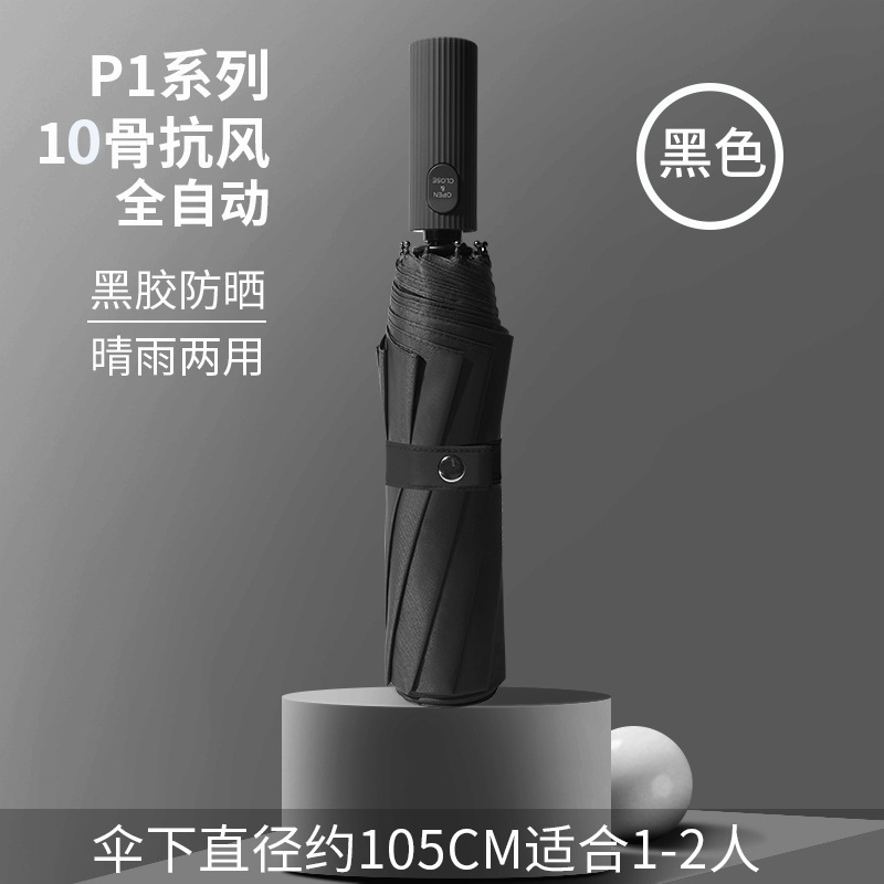 Picture of A large number of wholesale automatic rain umbrella double three folding black rubber sunscreen sunshade umbrella men and women sturdy umbrella large