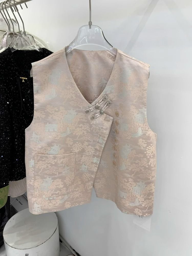 Picture of National style buckle fashion irregular design pink waistcoat women's spring 2024 new sleeveless waistcoat
