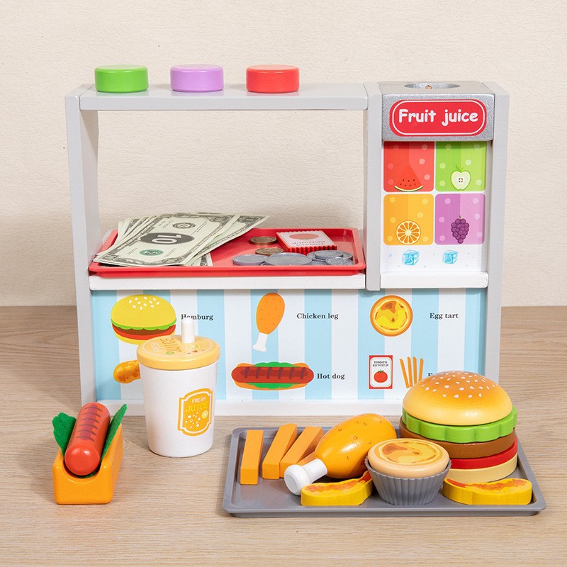 Picture of Wooden simulation play house ice cream ice cream shop selling kitchen kiosk kiosk Cash Register parent-child toys