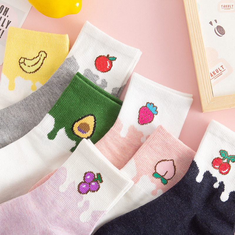 Autumn and Winter New Japanese Cartoon Fruit Cartoon Women's Socks Autumn and Winter Cotton Colorblock Casual Student Korean Socks