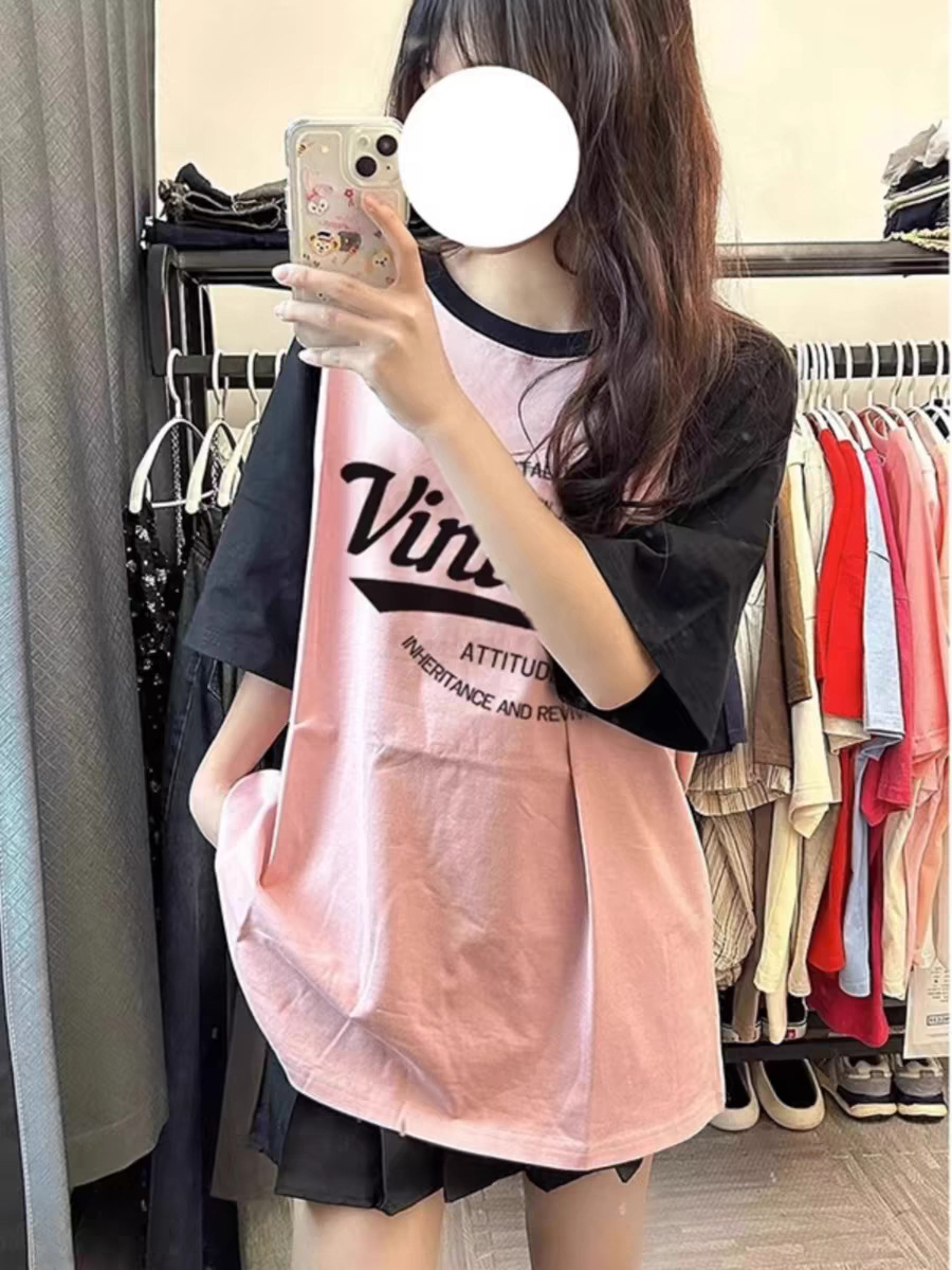 Summer Pure Cotton American Style Sweet Spicy Top Shoulder Black Letter Printing Women's T-shirt Short-sleeved T-shirt Trendy Brand Women's T-shirt