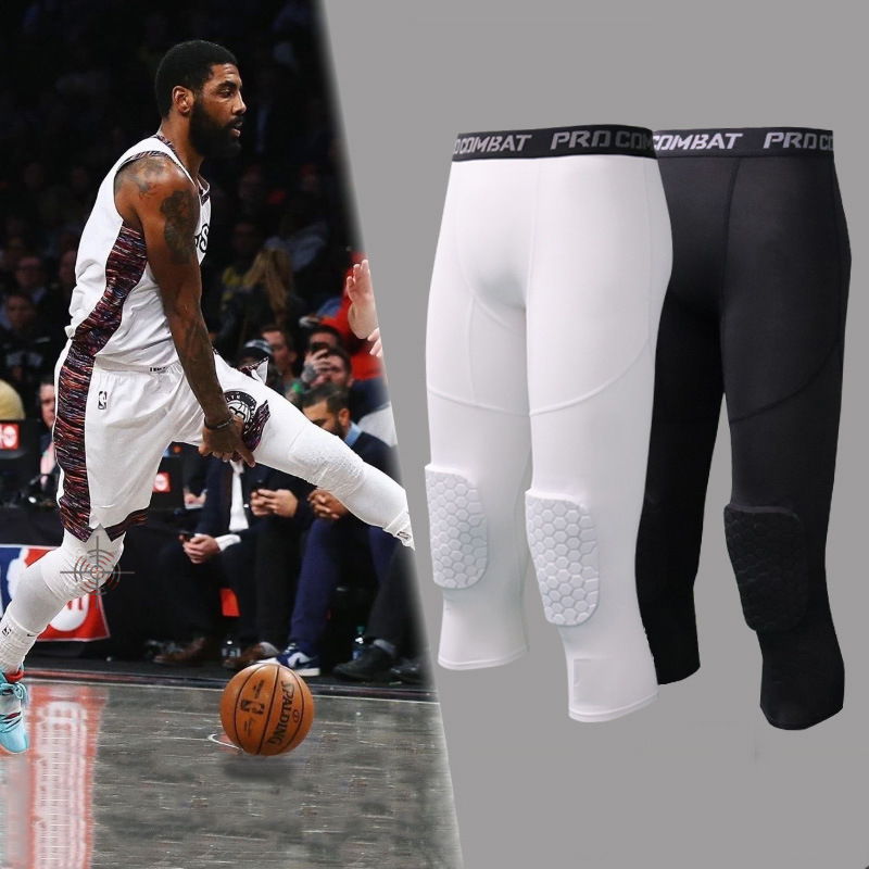 Men's Sports Tight Pants Basketball Fitness Running Training Base High Elastic Quick Dry Honeycomb Compression Cropped Pants