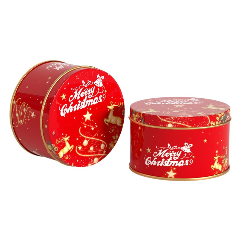 New Christmas Gift Tinplate Box 7.5 Round Cartoon Pattern Christmas Candy Packaging Iron Box Wholesale
