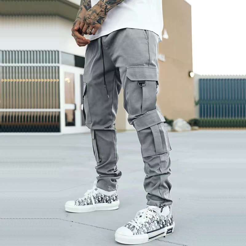 Autumn and Winter Men's Clothing 2024 New Men's Casual Loose Large Size Quick-Mouth Woven Pants Multi-Pocket Sports Cargo Pants