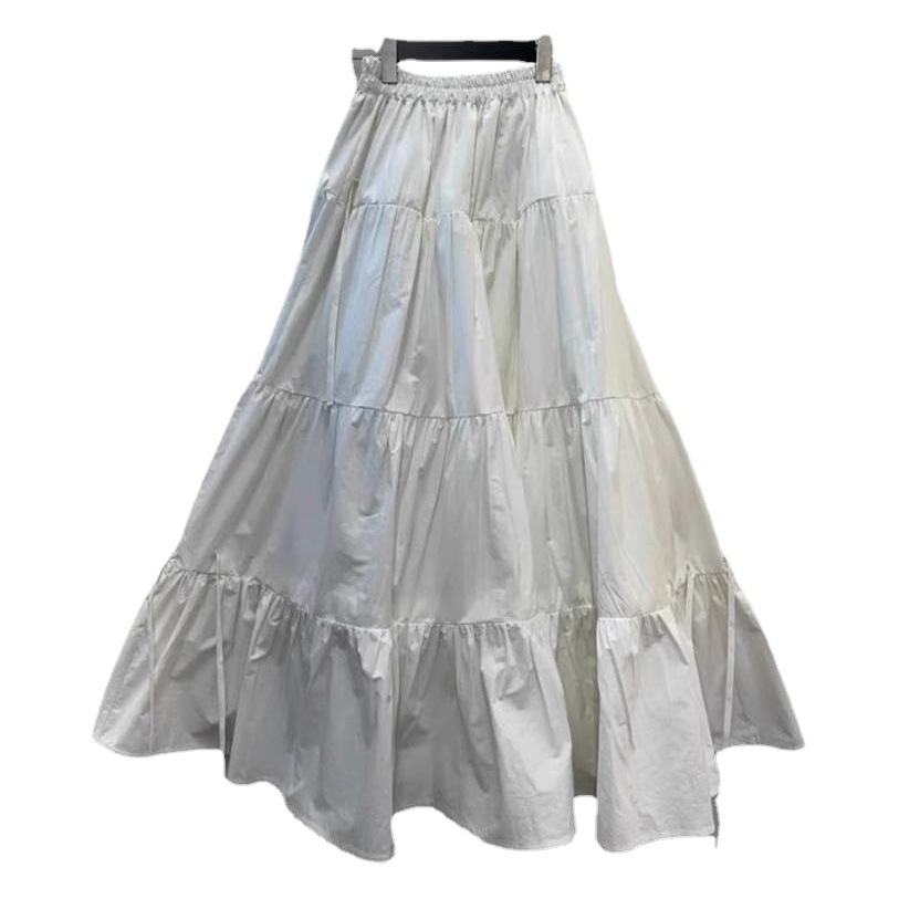 Korean Chic Spring & Fall Gentle Elegant Bow Embellished High Waist Versatile Pure Color A-Line Cake Skirt Skirt for Women