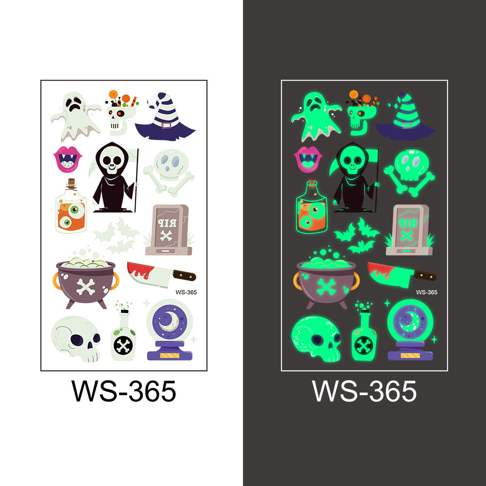 Picture of Cross-Border New Halloween Tattoo Stickers Waterproof and Sweat-Proof Long-Lasting Fluorescent Green Luminous Children's Cartoon Face Tattoo Stickers