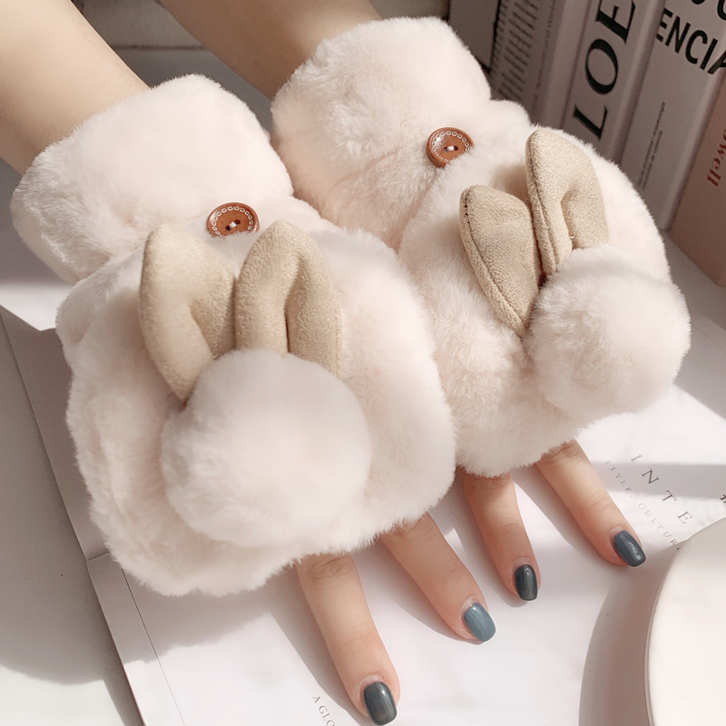 Women's winter gloves fleece-lined student Cute Korean style cold-proof cartoon thickened plush autumn and winter riding warm cotton winter