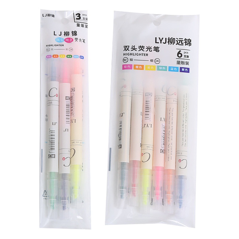 Color pen double head fluorescent pen 6 color marking marker pen student graffiti diy hand-written Pen oblique head watercolor pen wholesale