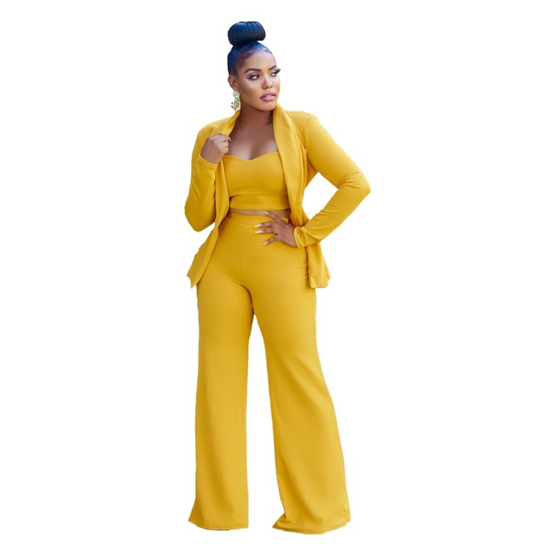31229 new European and American women's foreign trade women's clothing Amazon best selling AliExpress solid color trousers three-piece suit