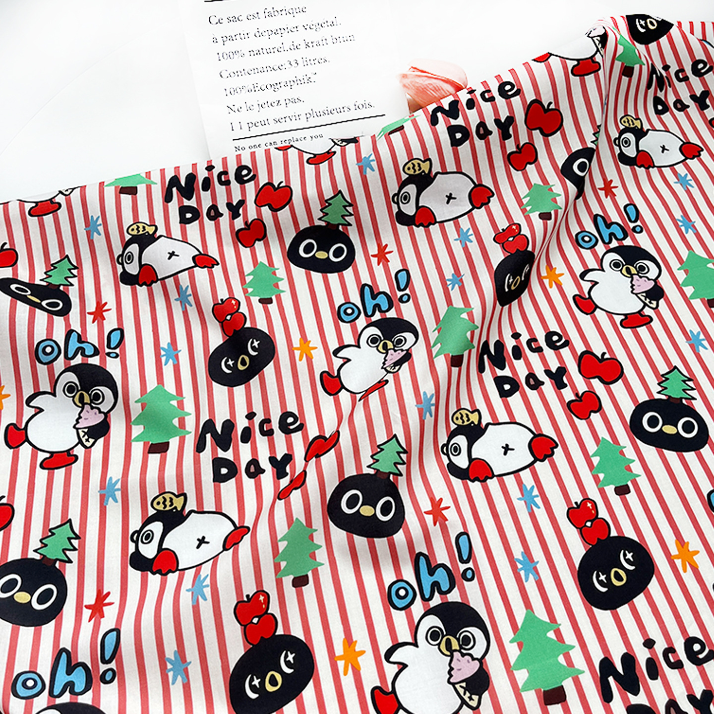Cotton 60 Count Poplin Digital Printed Fabric Stripesd Penguin Clothing Women's Dress Shirt Skirt Fabric