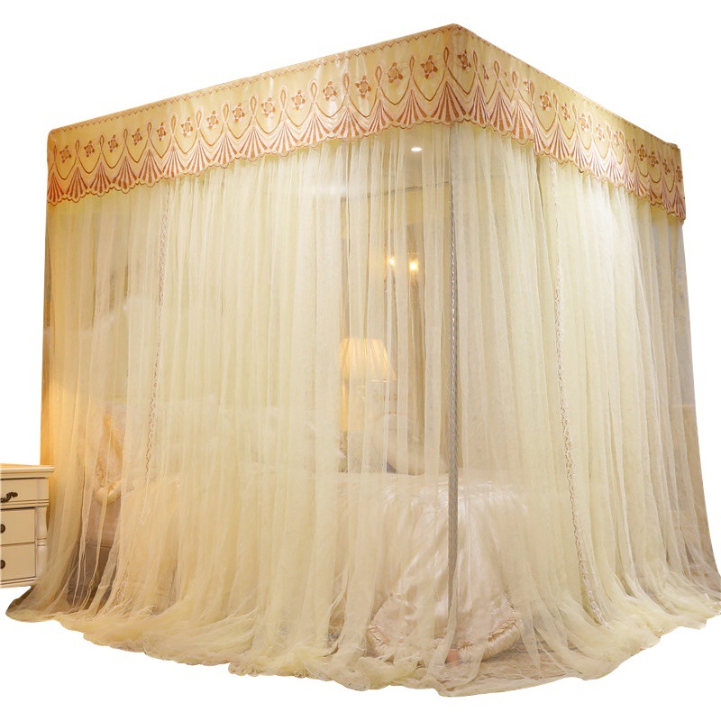 Three-door palace mosquito net household 1 meter 8 bed princess wind floor pattern net wholesale encrypted double humanities net with bracket