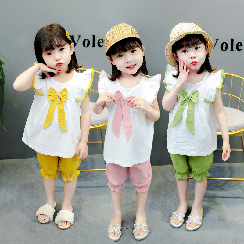 Stylish Internet Celebrity Lotus Leaf Sleeve Short Sleeve Children's Clothing Girls' Summer Suit Summer Cool Summer Loose Fashionable Thin