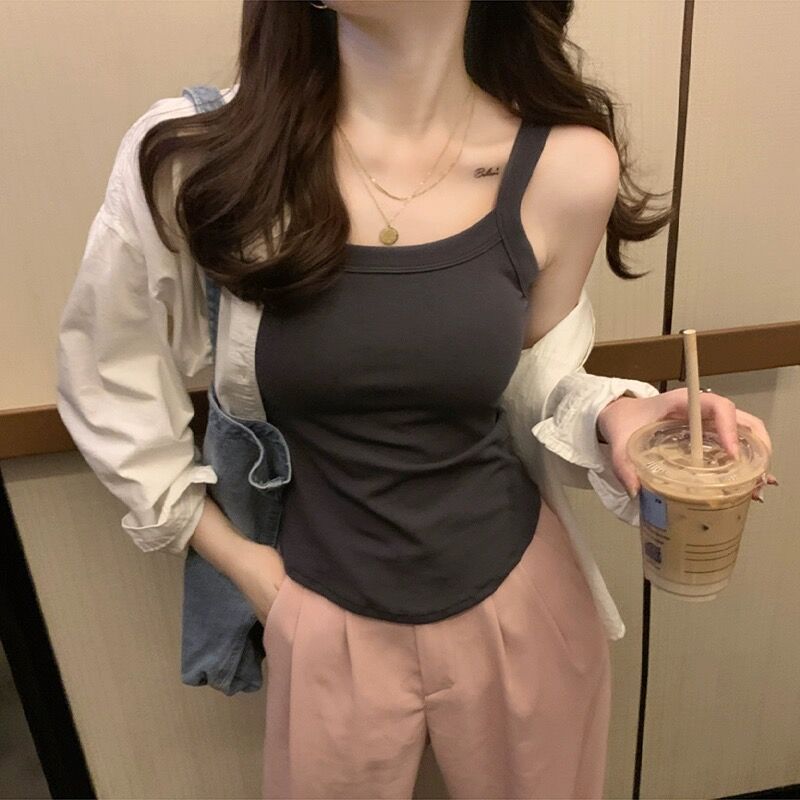 French Style Small Camisole Women's Inner Wear Bracket Pad One-piece Fixed Cup Sleeveless Top Outer Wear Beautiful Back Long