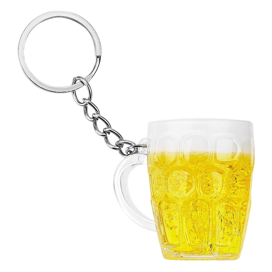 Simulation beer glass keychain promotion small gift mini draft beer jewelry creative wine glass beer jewelry key chain