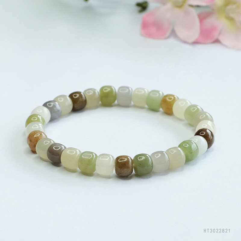 Jiyu Natural Hotan Jade Bracelet Duobao Sugar Jade Qingshui Old Bead Bracelet Female Factory Daifa HT3022821