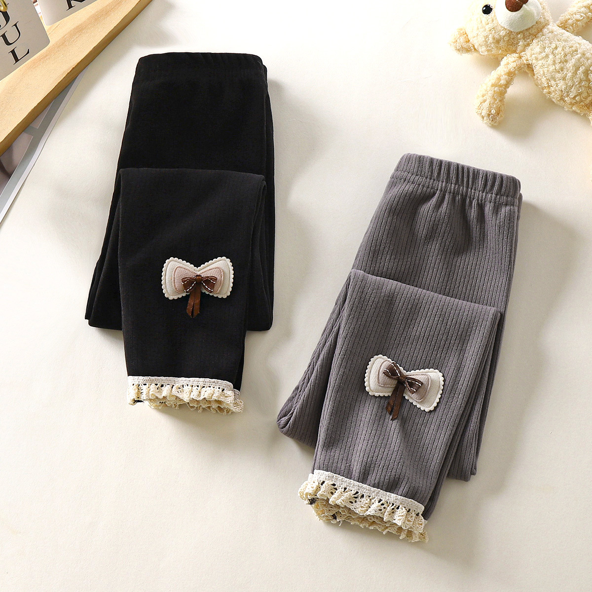 Children's Leggings Autumn New 2024 Girls Velvet Thin Baby Outer Lace Trousers Girls Pants
