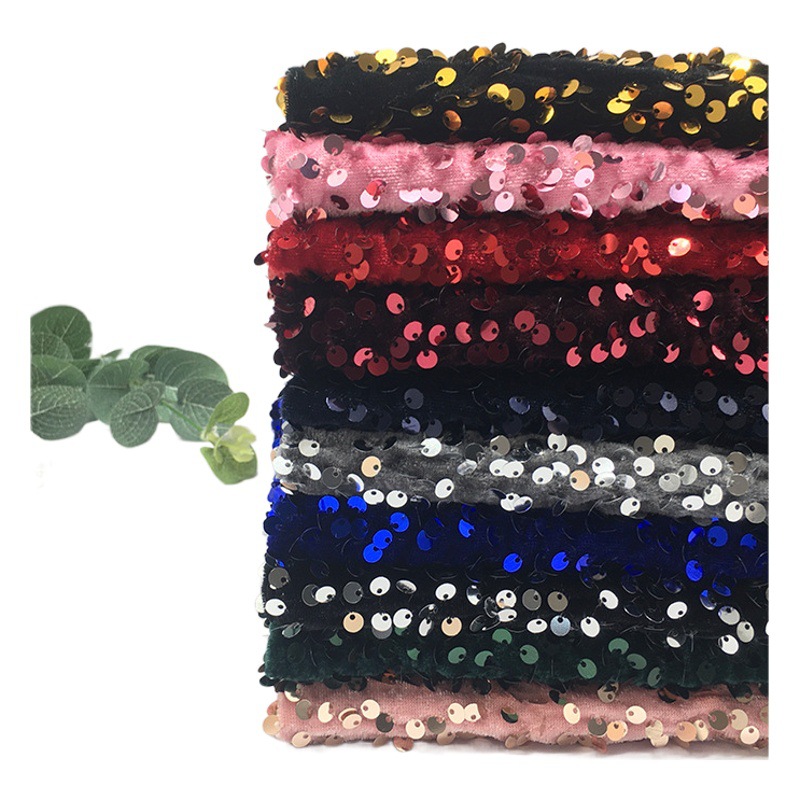 in stock 50 Color 5mm Stretch Fleece Sequin Cloth Cocktail Dress Shoe Material Headdress Children's Wear Embroidered Bead Fabric