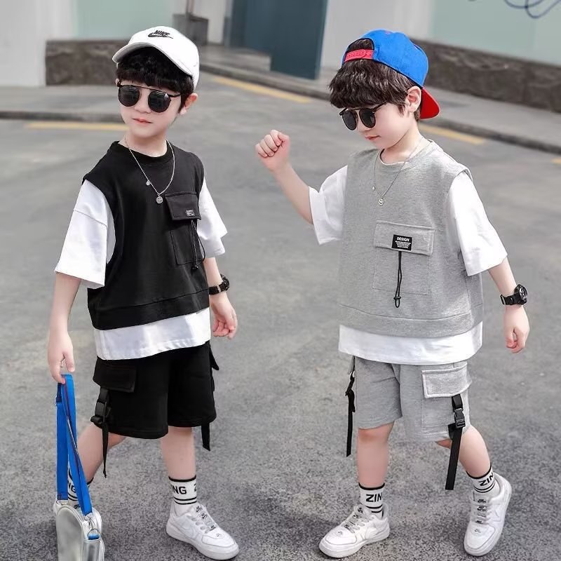 Picture of Children's Clothing Boy's Suit Summer Short-sleeved 2024 New Style Fashionable Western Style Boy's Handsome Clothes Summer Clothes