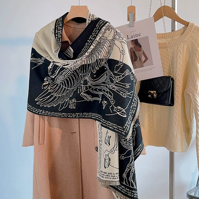 Picture of Imitation cashmere scarf for women, winter gift box, spring/autumn outer layer, thickened warmth, high-end mom qipao shawl for office