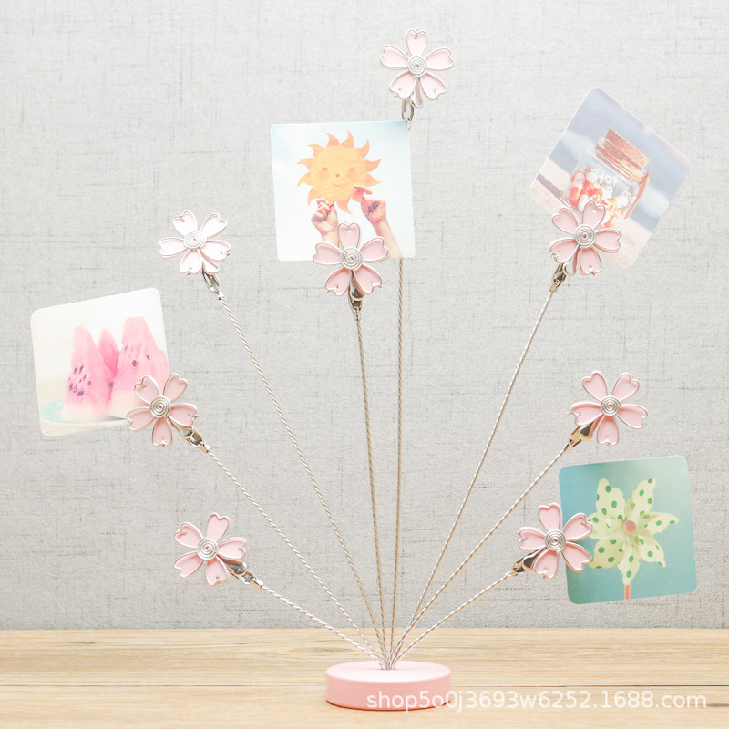 Manufacturer's Professional Creative Metal Photo Holder Gift for Students and Colleagues, Cherry Blossom Multi-Head Note Holder, Desktop Ornament