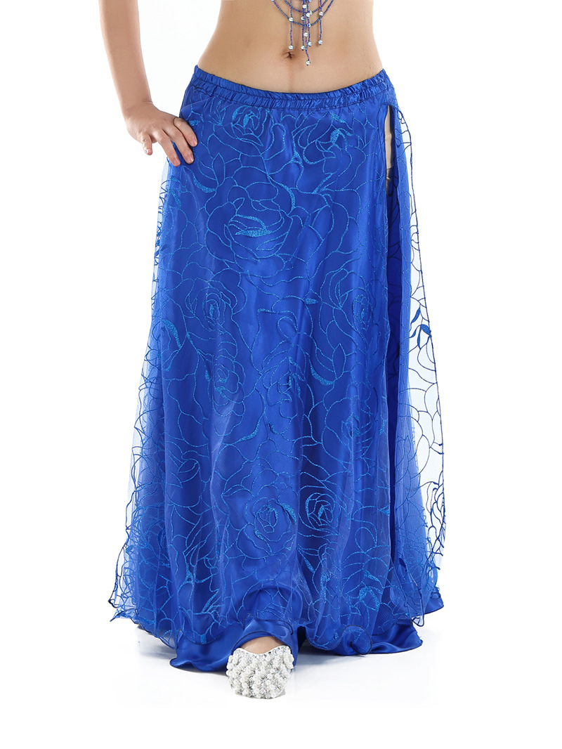 Picture of Hot Push Rose Skirt Belly Dance Performance Clothing Outer Mesh Design Double Slit Stunning Dance Clothing Source Factory