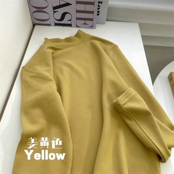 Picture of fleece-lined Thickened Warm Velvet Base Shirt Taro Purple Mock Collar Base Shirt Women's Solid Color Autumn and Winter Warm Top for Women