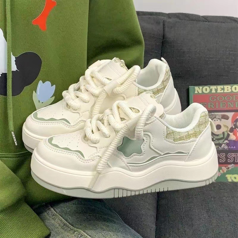 Popular Platform Thick-Soled Sneakers for Female Spring Students Versatile White Shoes 2025 New Heightening Casual Sports Shoes