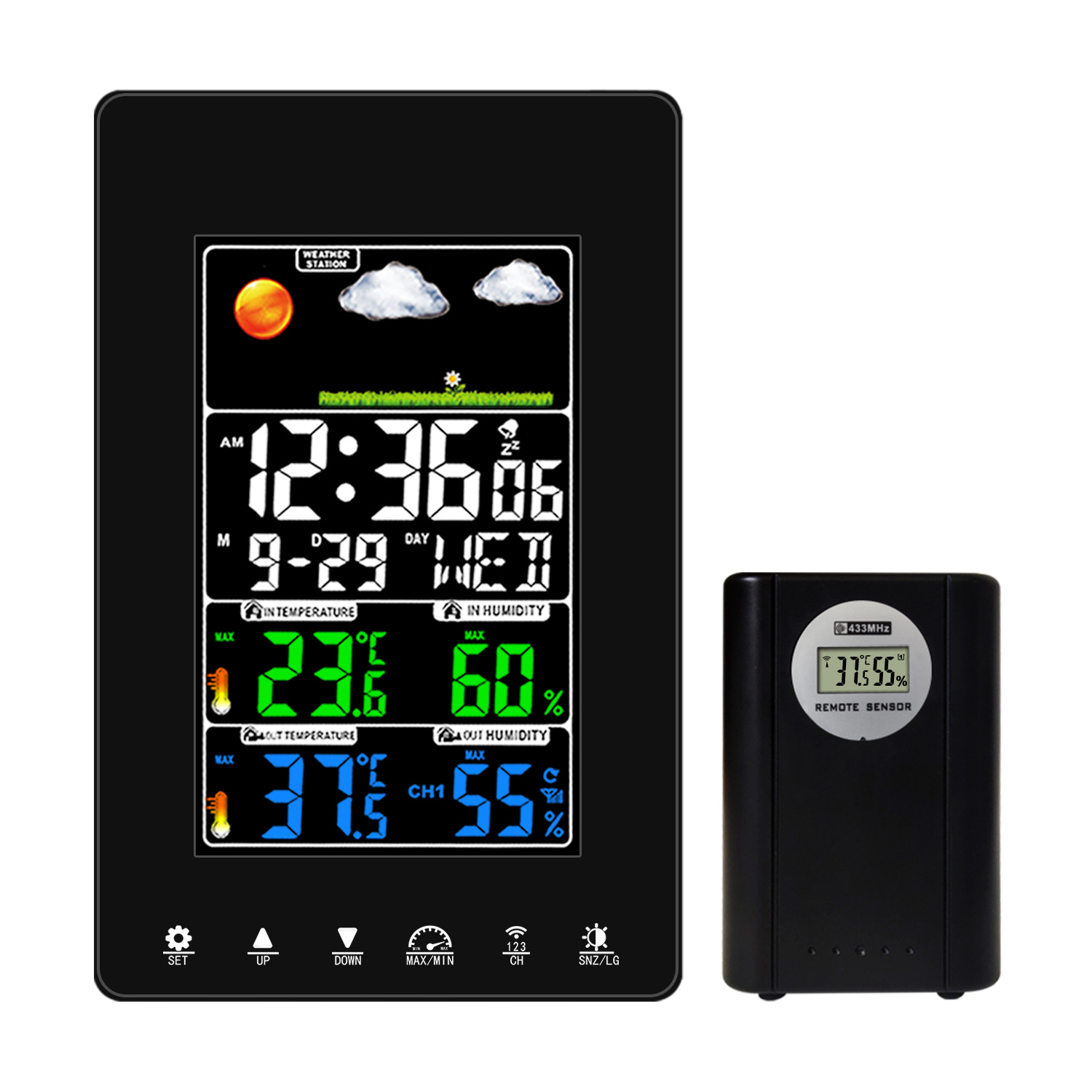 Picture of Cross-border LCD color weather forecast clock wireless transmission wine kiln garage cold room temperature and humidity weather monitoring clock