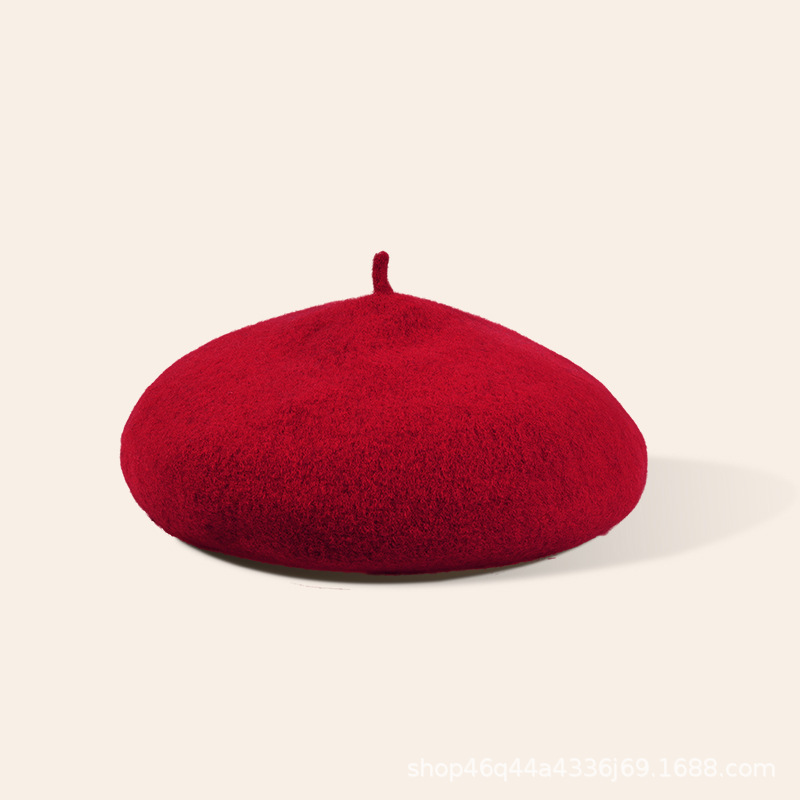 Picture of New Year Autumn and Winter Red Woolen Beret Fashionable Warm Girls Painter Hat Children's Parent-Child Winter Hat Women